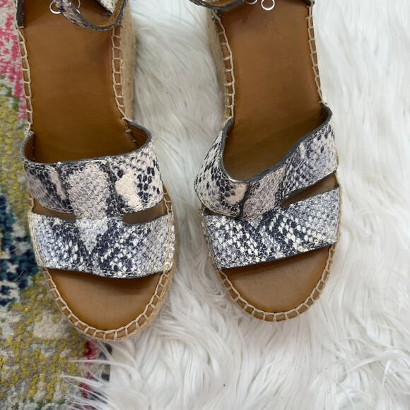 Franco Sarto Gray Beige Ankle Strap Leather Espadrille Wedge Platform Sandal 8.5 - Picture 4 of 10